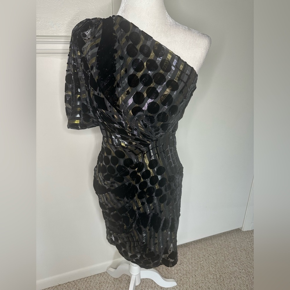 Eva Franco Black Asymmetrical Ruched Cocktail Dress size 4